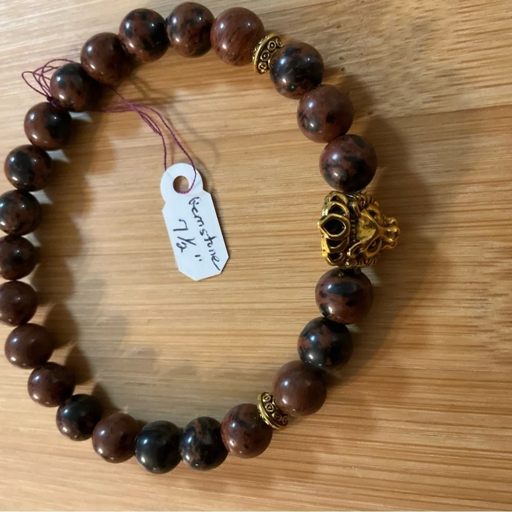 Hand Crafted Bracelet Brown Lion Bead Gemstone Stretch